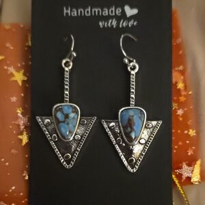 Handmade Silver and Blue Dangle Earrings